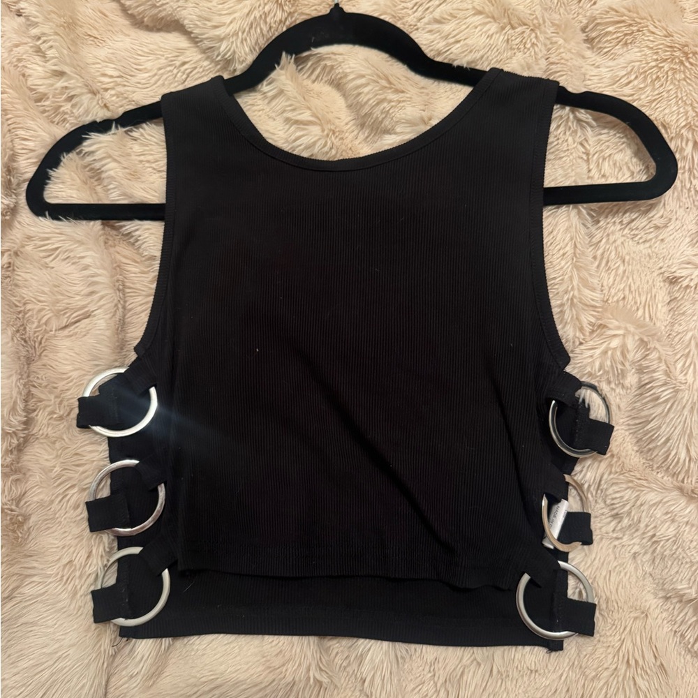 Black Sleeveless Top with Side Ring Details - Picture 2 of 3